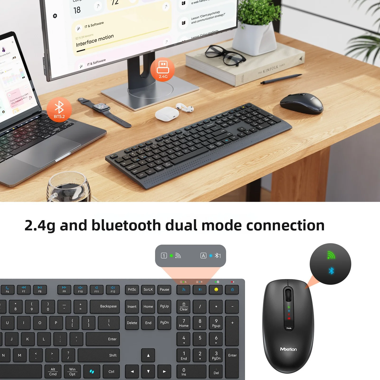 2.4G بلوتوث ثنائي الوضع لوحة ا - مراجعة Gaming Keyboard And Mouse Combo Wireless وسعره